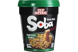 ‎SOBA Soba Nissin Cup Noodles– Teriyaki, Wok Style Instant-Nudeln japanischer Art, mit Teriyaki-Sauce und Gemüse, schnell im Becher zubereitet, asiatisch Essen, 90 g