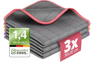 ‎LAVANDOLA Lavandola® 3X Fenstertuch - Für kristallklare & streifenfreie Scheiben - 30x30cm Carbon Tücher für den Haushalt - Microfasertuch Fenster, Microfaser Fensterputztuch, Glas Tuch