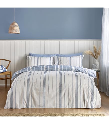Catherine Lansfield - Set Copripiumino A Righe, 300 Fili, Per Letto Matr Bdb3 6570 Wkqs White