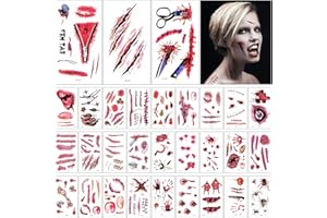 30 Blatt Halloween Tattoo Gruselig Narben Wunde, KEELYY Wasserdicht Temporäre Tattoos für Halloween Kostüm Makeup Fright Night Maskerade Party Zombie Teufel Cosplay Mottopartys