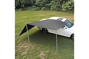 Dulepax Car awning, awning with piping, 2 piping with diameter 4.8 and 6.8 mm, waterproof car awning suitable for cars, vans and campers, piping or suction cup mounting, black