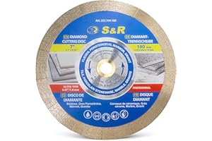 S&R Disque Diamant Carrelage 180 x 25,4 x 10mm. Disque Extra fin (1,6 mm épaisseur). Meule Scie de Table à tronçonner Porcelaine, Carrelage, Grès cérame, Marbre, Granit
