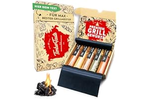 ‎TIMBER TASTE TIMBER TASTE® Grill Gewürze Geschenkset Männer [+ EIGENER TEXT] - 5 erlesene BBQ Grillgewürze inkl. Rezepte - Grill Zubehör Weihnachtsgeschenke für Männer - Personalisierte Geschenke Männer