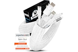 Wertmann guaina cavi intrecciata bianca [3m] come nascondi cavi TV o copri fili elettrici per PC - diametro adattabile a [18-25mm] - copi fili, raccogli cavi scrivania, coprifili elettrici per gatti