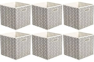 Amazon Basics Lot de 6 cubes de rangement pliables en tissu, œillets ovales, 26,7 x 26,7 x 28 cm, Chevrons Taupe