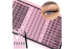 Goddvenus Wispy Eyelashes Kit - 3 Styles Natural Clusters Lashes Mixed - DIY Lash Extension Kit - Russian D Curl Lashes - Individual Cluster with Bond and Seal (165pcs 10-18mm)