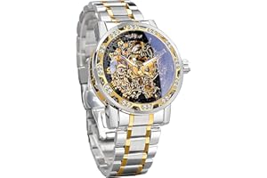 FORSINING Winners Vintage Montres mécaniques, Gravure de Diamants et de Fleurs, Hommes Classique Manuel Squelette Montre Chiffres Romains, Noir/Or, Montres