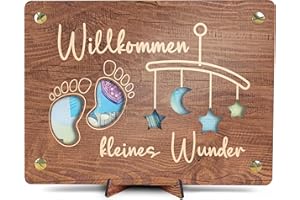 “Willkommen kleines Wunder” Money Card, XL Wooden Money Gift Including Stand, Greeting Card for Birth of a Baby, Gift Card for a Boy or Girl