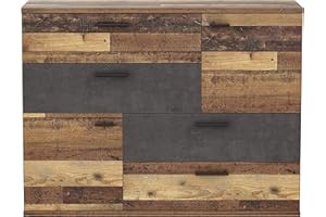 ‎FORTE FORTE Skive Kommode mit 2 Türen und 4 Schubkästen, Holzwerkstoff, Old-Wood Vintage Dekor und Betonoptik dunkelgrau, 124.9 x 41.3 x 95.9 cm