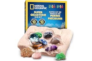 BLUE MARBLE NATIONAL GEOGRAPHIC Kit d'Excavation de Gemmes avec 10 Véritables Pierres Précieuses pour Enfants, Découvrez les Pierres Précieuses avec des Outils d'Excavation et une Loupe, Kits de Science
