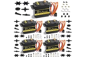 Miuzei Lot de 5 Servomoteurs Numériques 15 kg - Transmission en Métal - Haute Vitesse - Couple Servo - Pour Voiture RC - 1:8 1/10-12 - Hélicoptère, Avion, Voiture, Bateau, Bras de Robot