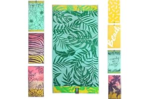 ‎JILDA-TEX jilda-tex Strandtuch 90x180 cm Badetuch Strandlaken Handtuch 100% Baumwolle Velours Frottier Pflegeleicht (Monstera Jungle)