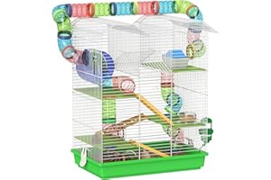 PawHut Cage pour Hamster Souris Petit Animaux Rongeur avec Tunnel Mangeoire Roue Jouet 47 x 30 x 59 cm Vert