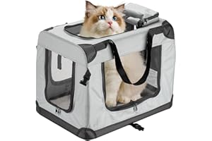 Fudajo Faltbare Transportbox für Hunde, Katzen M (60x42x44cm), robust, leicht, sicher, Hundebox mit Tragegriff und Decke, Grau