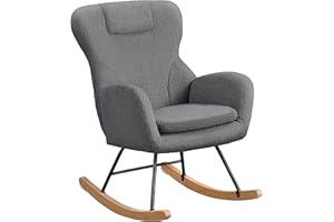 Yaheetech Rocking Chair for Adults, Boucle Fabric Nursing Chair with Metal Legs and Wood Base for Living Rooms Bedrooms Balcony, Dark Grey