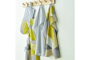 Catherine Lansfield Kitchen Larsson Geo Geschirrtücher, Baumwolle, 50 x 70 cm, Ockergelb, 1 Paar