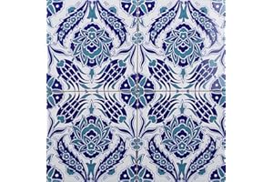 Piastrelle cucina e bagno decorate in ceramica Cerames Timur 20x20 cm | Rivestimenti Iznik colorati, 1 confezione - 0,48m2 (12 pezzi), mattonelle decorative ideale per cucina o bagno, rustico