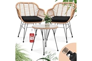 CASARIA Juego de Balcón Bali 1 Mesa y 2 Sillas de Jardín Terraza Cojines Lavables Tablero de Vidrio