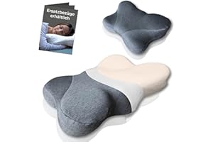 ‎SHOKUNIN. Shokunin. Nackenstützkissen mit 1 Bezug, Kopfkissen Nackenkissen gegen Nackenschmerzen Orthopädisches Ergonomisches Kissen Memory Foam, Anti Schnarch Seitenschläferkissen bei Migräne, 60x40, grau