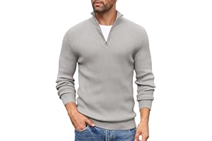 COOFANDY Jersey Hombre Invierno Suéter Cuello Alto Regular Fit Jersey de Canalé con Cremallera de un Cuarto Suéteres de Punto