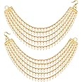 MEENAZ Brass copper Gold kanchain 5 layer long bridal wedding ear kan chain Champaswaralu earchains Ear Chains for Hair Jhumka Jhumki kanoti moti pearl Traditional Earrings for women girls Golden-142