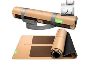 BACKLAxx ® Tapis de yoga liège avec caoutchouc naturel – Tapis yoga non toxique durable et antidérapant avec zones antidérapantes – Sangle de tapis et vidéos d'application inclu – Yoga mat