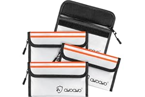 AWOAWO 5x8 Pouces 4 Pièce Pochette de Sécurité Ignifuge pour Argent - Protection avec Bande Réfléchissante et Fermeture Éclair, Sac à Argent Ignifuge pour Espèces,Documents et Passeports - Argent