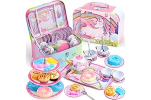 JOYIN 35Pcs Teeservice Kinder Einhorn Tee Party Set für Mädchen, Tin Teekanne Set, Prinzessin Tee Zeit Spielen Küche Spielzeug mit Dessert, Donut, für Geschenke Kinder ab 3 4 5 6 Jahren