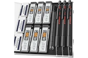 STAGEEK Druckbleistift Set mit Etui, Metall Druckbleistift 0,7,6 Stücke HB und 2B Minen, 3 Stück Wetterfeste Outdoor Metal Pencil,4B-Radiergummis, zum Schreiben,Engineering,Zeichnen und Skizzieren
