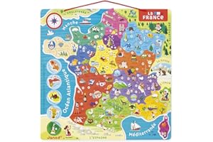 Janod - Puzzle Carte de France Magnétique - 93 Pièces Aimantées - Puzzle Enfant - Découvrir et Mémoriser - Jeu Éducatif - Dès 7 Ans, J05480