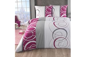 BFW Baumwolle feinbiber Bettwäsche 135x200 Kissenbezug 80x80 für Warme Biber Bettbezug mit Muster, Größe:135 x 200 cm, Design - Motiv:Design 1