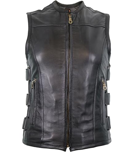 Gilet Moto Cuir Véritable 2XL - Épaisseur 1.1-1.2mm, Poches Zip, Réglable Velcro