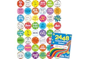 HEBAYY 2448 piezas de Pegatina Motivacional como recompensa, en forma de Confeti. Mega Pack en 48 diseños (versión inglesa 2.5 cm de diámetro)