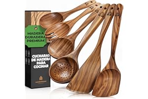 WOODENHOUSE LIFELONG QUALITY Cucharas de madera - Espátulas para cocinar. Set de Utensilios de Cocina. 100% Natural & Sin Tóxicos. Accesorios de Cocina con Agarre Cómodo. Menaje de Cocina para Sartenes Antiadherentes