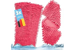 3 x golvmopp ersättningsskydd – chenille torköverdrag röd – mopp chenille av mikrofiber för känsliga golv – mikrofibermopp fö