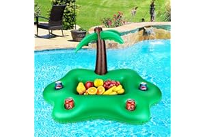 Luckits Inflatable Drink Holder, Coconut Tree Drink Floats for Swimming Pool Drink Pool Floats with 4 Cup Holders & 1 Groove Inflatable Floating Drink Holder for Summer Beach Leisure/Party Decoration
