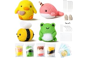 WATINC Juego de 4 lindos animales de fieltro de aguja kit de iniciación de rana, pollito, abeja, narval, muñeca de animales, suministros de fiesta para principiantes, adultos y niños