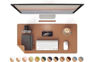 RENMTURE Dual-Sided Mouse Pad, Natural Cork & PU Leather Large Desk Pad for Office and Home Work, Desk Protector Non-Slip, Waterproof, Easy Clean (Brown, 32"x16")