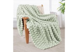 Whale Flotilla manta mullida y suave con patrón jacquard 3D, exquisita y cálida manta para sofá y salón para todas las estaciones, 130 × 150 cm, verde claro