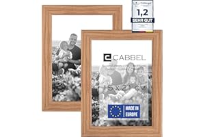CABBEL paquete doble (juego de 2) marco DIN A5-15x21 cm, Roble, marco de madera MDF resistente, plexiglás inastillable, para colgar y de pie, ideal para fotos / imágenes / collage