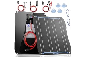 Voltset 20W Solar Car Battery Charger, 12V ETFE Portable Waterproof Solar Power Trickle Battery Charger & Maintainer for Car, Boat, RV, and Motorcycles with Cigarette Lighter ＆ Alligator Clips