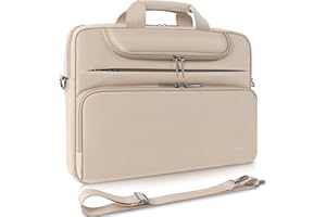 DOMISO Sacoche Ordinateur 17 Pouces Résistant à l'Eau Pochette PC Portable Sac à Bandoulière Homme Femme Business pour 17-17.3" Notebook/Dell/Lenovo/Acer/HP/MSI/ASUS, Beige