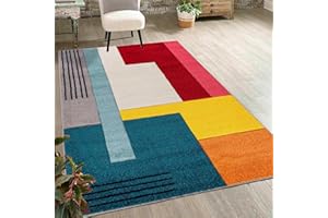 Mazovia Tappeto Geometrico Moderno - Pile Corto, Morbido e Colorato per Soggiorno, Camera da Letto e Sala da Pranzo - Certificato OEKO-TEX - Motivi Geometrici 80x150 cm