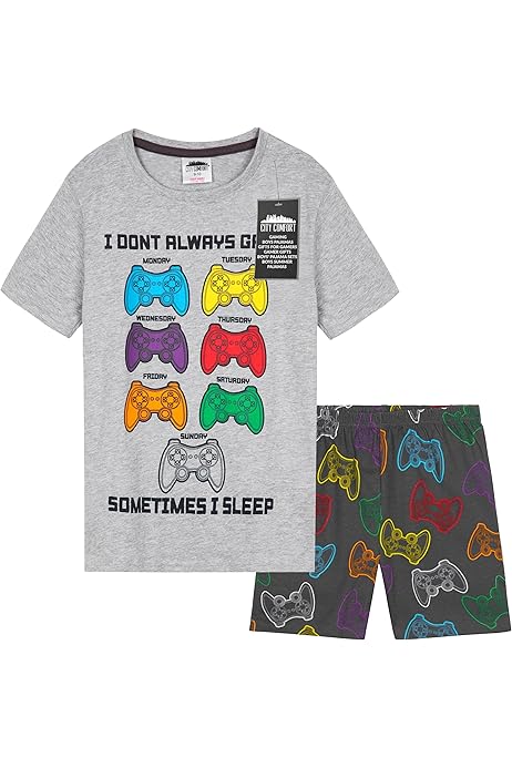 Pigiama Corto Ragazzo 11-16 Anni - Tema Faccina Con Cuffie, 100% Cotone, Nero