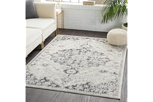 Livabliss Asmara Vintage Rug - Area Rugs Living Room 200x275 cm, Dining Floor, Kitchen, Traditional Multicoloured Boho Rug, Easy Care Pile, Bohemian Large, Grey, Black and White