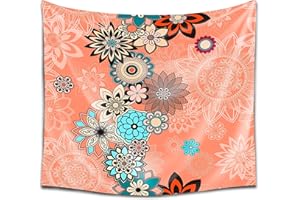DekoArte TP35 - Tapiz Moderno De Pared Impresión Artística Digitalizada | Tela poliéster 100% decoración para Tu Salón o Dormitorio | Estilo Mandala Flores Fondo Coral | 150 x 130 cm