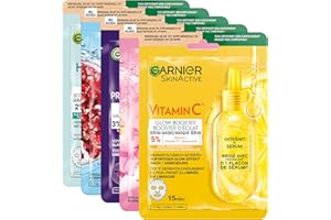 Garnier SkinActive Lot de 5 masques en tissu pour le visage, hydratant, rafraîchissant, revitalisant, lissant, doux et éclatant