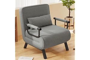 ‎HAWTHYHOME Hawthyhome 4 in 1 Schlafsessel, Schlafsofa mit Bettfunktion, Platzsparendes Gästebett, Relaxsessel mit Verstellbare Rückenlehne, 150 kg Tragkraft, Metallrahmen & Leinen Dunkelgrau