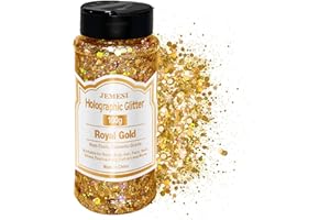 JEMESI 100g Purpurinas Polvo, Chunky Glitter Flakes Paillette Brillante Decoración para Cara Maquillaje Pelo Arte Corporal Uñas y Mejilla - Oro real