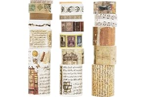KAVI' S 18 rollos Washi Tape Set, Cinta Vintage Adhesivo Decorativo Obra de Arte Inspirada Hoja de Oro Masking Tapes para Artes, Bullet Journal, Scrapbooking, Bricolaje, Embalaje (eventos de pasta)